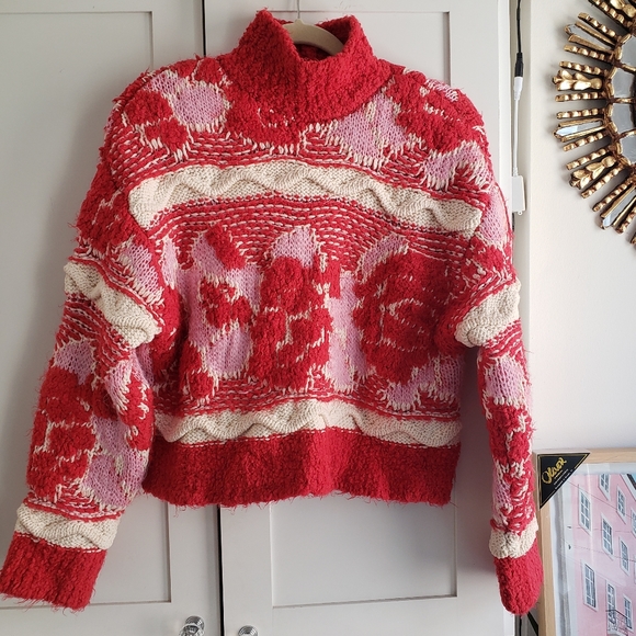 Zara Jacquard Knit Pink and Red Chunky Sweater - size small - Picture 13 of 15